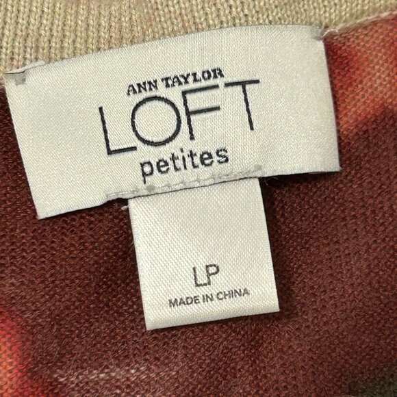 ANN TAYLOR LOFT PETITES L Petite Floral Cardigan Red Green Lightweight Knit - Picture 3 of 9